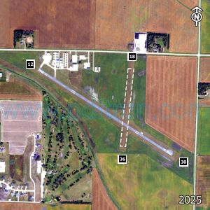 Aerial image of the airport with runways marked.