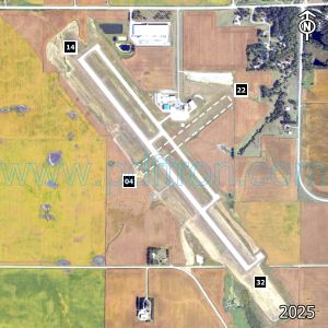 Aerial image of the airport with runways marked.