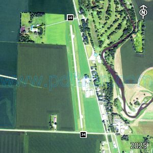 Aerial image of the airport with runways marked.