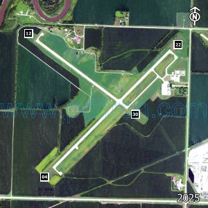 Aerial image of the airport with runways marked.