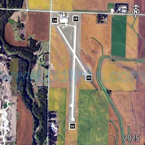 Aerial image of the airport with runways marked.