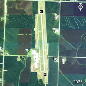 Aerial image of the airport with runways marked.