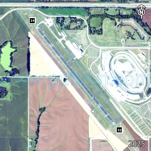 Aerial image of the airport with runways marked.