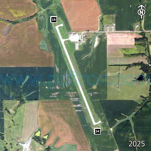 Aerial image of the airport with runways marked.