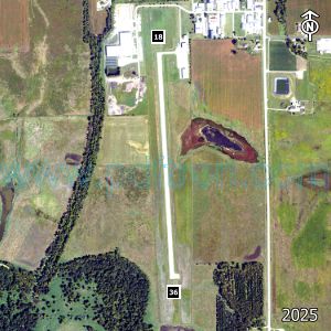 Aerial image of the airport with runways marked.
