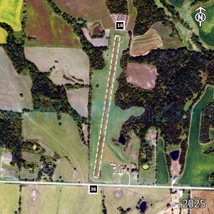 Aerial image of the airport with runways marked.